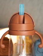 Kidnort Sticluta de apa din tritan pentru copii Bringebaer sterilizabila pai moale din silicon cu biluta gravitationala maner ergonomic capacitate 240 ml Brown