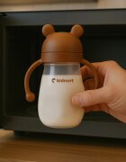 Kidnort Sticluta de apa din tritan pentru copii Bringebaer sterilizabila pai moale din silicon cu biluta gravitationala maner ergonomic capacitate 240 ml Brown