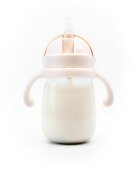 Kidnort Sticluta de apa din tritan pentru copii Bringebaer sterilizabila pai moale din silicon cu biluta gravitationala maner ergonomic capacitate 240 ml Roz
