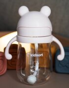Kidnort Sticluta de apa din tritan pentru copii Bringebaer sterilizabila pai moale din silicon cu biluta gravitationala maner ergonomic capacitate 240 ml Roz