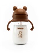 Kidnort Sticluta de apa din tritan pentru copii Bringebaer sterilizabila pai moale din silicon cu biluta gravitationala maner ergonomic capacitate 300 ml Brown