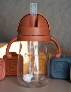 Kidnort Sticluta de apa din tritan pentru copii Bringebaer sterilizabila pai moale din silicon cu biluta gravitationala maner ergonomic capacitate 300 ml Brown