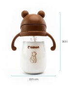 Kidnort Sticluta de apa din tritan pentru copii Bringebaer sterilizabila pai moale din silicon cu biluta gravitationala maner ergonomic capacitate 300 ml Brown