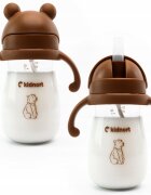 Kidnort Sticluta de apa din tritan pentru copii Bringebaer sterilizabila pai moale din silicon cu biluta gravitationala maner ergonomic capacitate 300 ml Brown