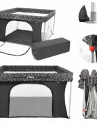 Kidnort Tarc de joaca pentru copii Snoen Dark Grey pliabil design modern si sigur acces mare cu fermoar actionat din exterior husa depozitare inclusa dimensiune 126.5 x 74.5 cm