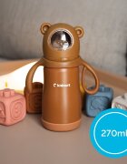 Kidnort Termos de lichide si biberon pentru copii Paere 270 ml maro sterilizabil din otel inoxidabil echipat cu pai cu bila gravitationala si maner ergonomic izolare termica pana la 10 ore de la 6 luni