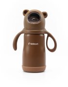 Kidnort Termos de lichide si biberon pentru copii Paere 270 ml maro sterilizabil din otel inoxidabil echipat cu pai cu bila gravitationala si maner ergonomic izolare termica pana la 10 ore de la 6 luni