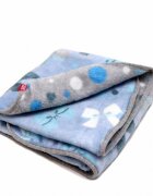 Kids Decor Paturica pufoasa de plus 2 fete bleu cu fundite si gri cu buline 75x75 cm