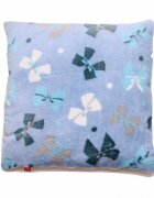 Kids Decor Perna pufoasa de plus cu doua fete albastru cu fundite fata si gri cu buline pe verso 37x37 cm