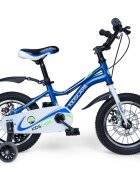 KidsCare Bicicleta pentru copii 2-4 ani HappyCycles 12 inch cu roti ajutatoare si frane pe disc albastru