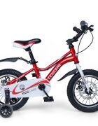 KidsCare Bicicleta pentru copii 2-4 ani HappyCycles 12 inch cu roti ajutatoare si frane pe disc rosu