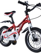 KidsCare Bicicleta pentru copii 2-4 ani HappyCycles 12 inch cu roti ajutatoare si frane pe disc rosu
