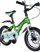 KidsCare Bicicleta pentru copii 2-4 ani HappyCycles 12 inch cu roti ajutatoare si frane pe disc verde