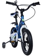 KidsCare Bicicleta pentru copii 3-6 ani HappyCycles 14 inch cu roti ajutatoare si frane pe disc albastru inaltimea intre 95 cm si 115 cm roti ajutatoare claxon pe ghidon