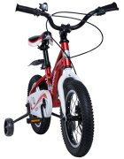 KidsCare Bicicleta pentru copii 5-8 ani HappyCycles 16 inch cu roti ajutatoare si frane pe disc rosu inaltimea intre 110 cm si 125 cm scaun reglabil pe inaltime claxon pe ghidon