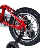 KidsCare Bicicleta pentru copii 5-8 ani HappyCycles 16 inch cu roti ajutatoare si frane pe disc rosu inaltimea intre 110 cm si 125 cm scaun reglabil pe inaltime claxon pe ghidon