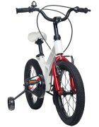 KidsCare Bicicleta pentru copii cu cadru din magneziu roti 16 inch cu roti ajutatoare alba varsta 5-8 ani scaun si ghidon reglabile pe inaltime frana de mana pe ambele roti claxon pe ghidon