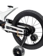 KidsCare Bicicleta pentru copii cu cadru din magneziu roti 16 inch cu roti ajutatoare alba varsta 5-8 ani scaun si ghidon reglabile pe inaltime frana de mana pe ambele roti claxon pe ghidon