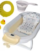 KidsCare Cadita pliabila Bej cu termometru perna reductor jucarii protectie cap cana pliabila