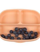 KidsCare Set hranire bebe din silicon 1 farfurie compartimentata cu ventuza 2 lingurite marimi diferite fara BPA roz somon