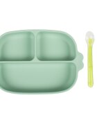 KidsCare Set hranire bebe din silicon 1 farfurie compartimentata cu ventuza 2 lingurite marimi diferite fara BPA verde