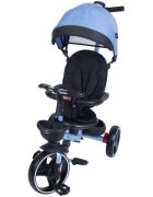 KidsCare Tricicleta pentru copii Impera Albastru pliabila scaun rotativ copertina de soare maner pentru parinti roti din cauciuc dispozitiv de franare suport pentru pahar si cos depozitare jucarii