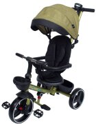 KidsCare Tricicleta pentru copii Impera Kaki pliabila scaun rotativ copertina de soare maner pentru parinti roti din cauciuc dispozitiv de franare suport pentru pahar si cos depozitare jucarii