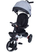 KidsCare Tricicleta pentru copii Impera pliabila cu scaun rotativ copertina de soare maner pentru parinti gri roti din cauciuc dispozitiv de franare suport pentru pahar si cos depozitare jucarii