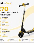 KidsCare Trotineta electrica pentru copii E70 Galben motor 130W baterie 24V 2.5Ah viteza 14 kmh lumini