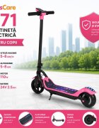 KidsCare Trotineta electrica pentru copii E71 Roz motor 110W baterie 24V 2.5Ah viteza 12-15 kmh bluetooth lumini