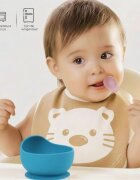 Kidscenter Castron din silicon cu ventuza antiderapanta BPA free 6+ luni albastru