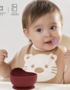 Kidscenter Castron din silicon cu ventuza antiderapanta BPA free 6+ luni rosu