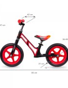 Kidwell Bicicleta copii fara pedale Comet Black Red 12 inch cu cadru din magneziu roti din spuma EVA scaun reglabil pe inaltime 36-44 cm inaltimea copilului 80-120 cm greutatea maxima admisa 35 kg