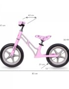 Kidwell Bicicleta copii fara pedale Comet Pink Gray 12 inch cu cadru din magneziu roti din spuma EVA scaun reglabil pe inaltime 36-44 cm inaltimea copilului 80-120 cm greutatea maxima admisa 35 kg