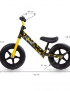 Kidwell Bicicleta copii fara pedale Rebel Yellow 12 inch varsta 3-4 ani ghidon cu cu inaltime reglabila roti late din cauciuc EVA scaun moale reglabil greutate mmaxima admisa 30 kg inaltimea 80-120 cm