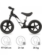 Kidwell Bicicleta copii fara pedale Rocky Black 12 inch cadru din magneziu scaun reglabil pe inaltime 31-42 cm roti cu rulmenti ABEC-9 anvelope mari EVA de la 2 ani greutatea maxima a copilului 35 kg