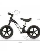 Kidwell Bicicleta copii fara pedale Rocky Black 12 inch cadru din magneziu scaun reglabil pe inaltime 31-42 cm roti cu rulmenti ABEC-9 anvelope mari EVA de la 2 ani greutatea maxima a copilului 35 kg