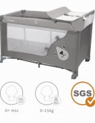 Kidwell Patut pentru copii Blissy 3 in 1 Gray pliabil cu 2 nivele usita cu fermoar roti cu blocare masuta de infasat si organizator