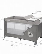 Kidwell Patut pentru copii Blissy 3 in 1 Gray pliabil cu 2 nivele usita cu fermoar roti cu blocare masuta de infasat si organizator