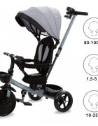 Kidwell Tricicleta pentru copii Axel Gri cu sezut rotativ roti din spuma EVA suport pentru picioare control parental suport pentru pahar centura de siguranta greutate admisa 25 kg