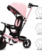 Kidwell Tricicleta pentru copii Axel Roz cu sezut rotativ roti din spuma EVA suport pentru picioare control parental suport pentru pahar centura de siguranta greutate admisa 25 kg
