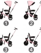Kidwell Tricicleta pentru copii Axel Roz cu sezut rotativ roti din spuma EVA suport pentru picioare control parental suport pentru pahar centura de siguranta greutate admisa 25 kg