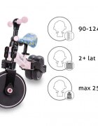 Kidwell Tricicleta pentru copii Pico Flower 3 in 1 cu pedale cu scaun reglabil in inaltime roti din spuma Eva potrivita pentru inaltimea unui copil 90 - 124 cm