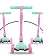 Kidwell Trotineta Jax Mint Pink cu 3 roti pliabila reglabila din aluminiu greutate admisa 50 kg varsta 3 ani+