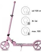 Kidwell Trotineta pliabila Blast Light Pink roti mari 200 mm rulmenti ABEC-7 ultra usoara 3.8 kg 100 kg 8+ ani