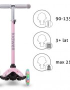 Kidwell Trotineta uno Cats Roz lumini LED ghidon reglabil din aluminiu greutatea admisa 25 kg varsta 3 ani+