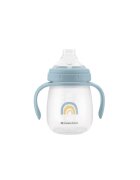 KikkaBoo Cana cu cioc din silicon Stripy Friends Blue 240ml manere practice6 luni+
