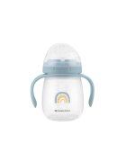 KikkaBoo Cana cu cioc din silicon Stripy Friends Blue 240ml manere practice6 luni+