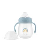 KikkaBoo Cana cu cioc din silicon Stripy Friends Blue 240ml manere practice6 luni+