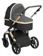 KikkaBoo Carucior copii transformabil 3in1 Darling Black 2024reversibilcadru din aluminiuroti cu suspensiimaner parinte reglabilscaun auto i-Sizegeantasuport paharhusa picioareplasa insecte